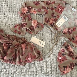 Oh Polly Floral Beige and Pink Crop Top Set